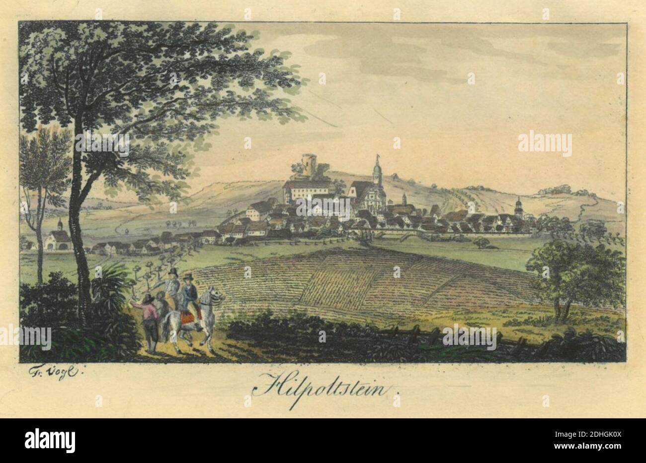 Kupferstich - Hilpoltstein - Fr Vogl - Neuburg Taschenbuch - um 1809. Foto Stock