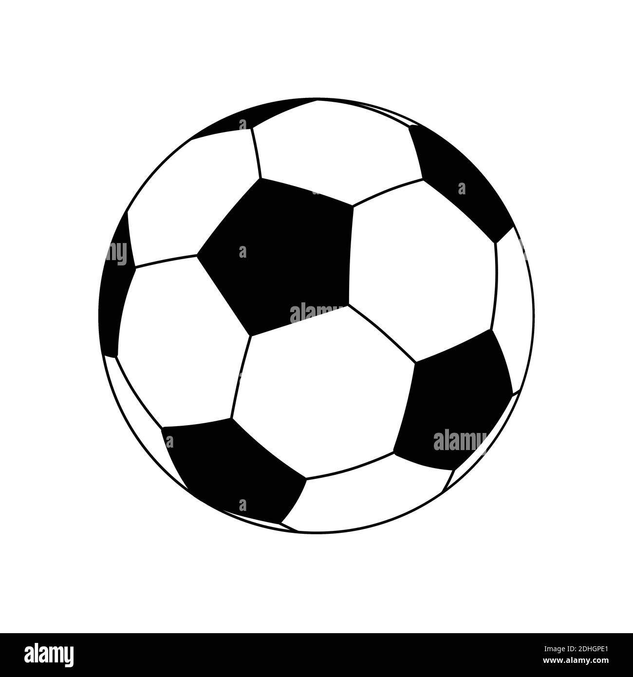 Classico pallone da calcio bianco e nero in stile piatto. Vettore isolato su sfondo bianco Illustrazione Vettoriale