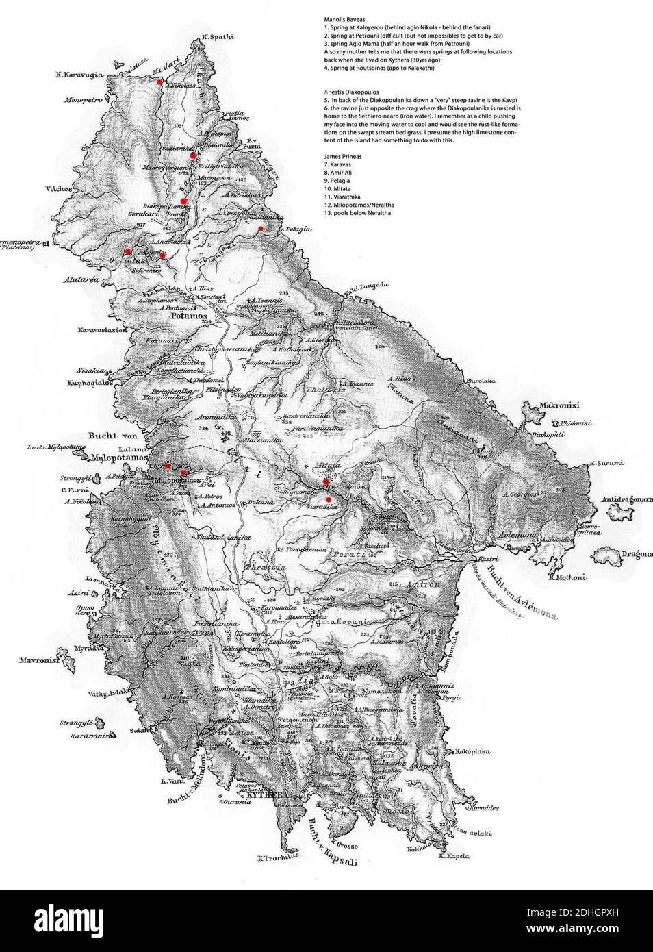Vecchia mappa di Kythira. Foto Stock