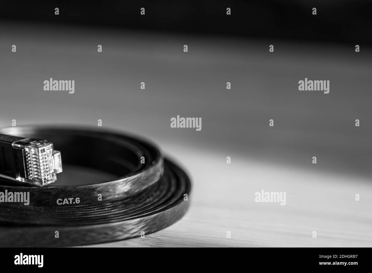 Immagine incentrata sulla tecnologia sul testo del cavo ethernet Foto Stock