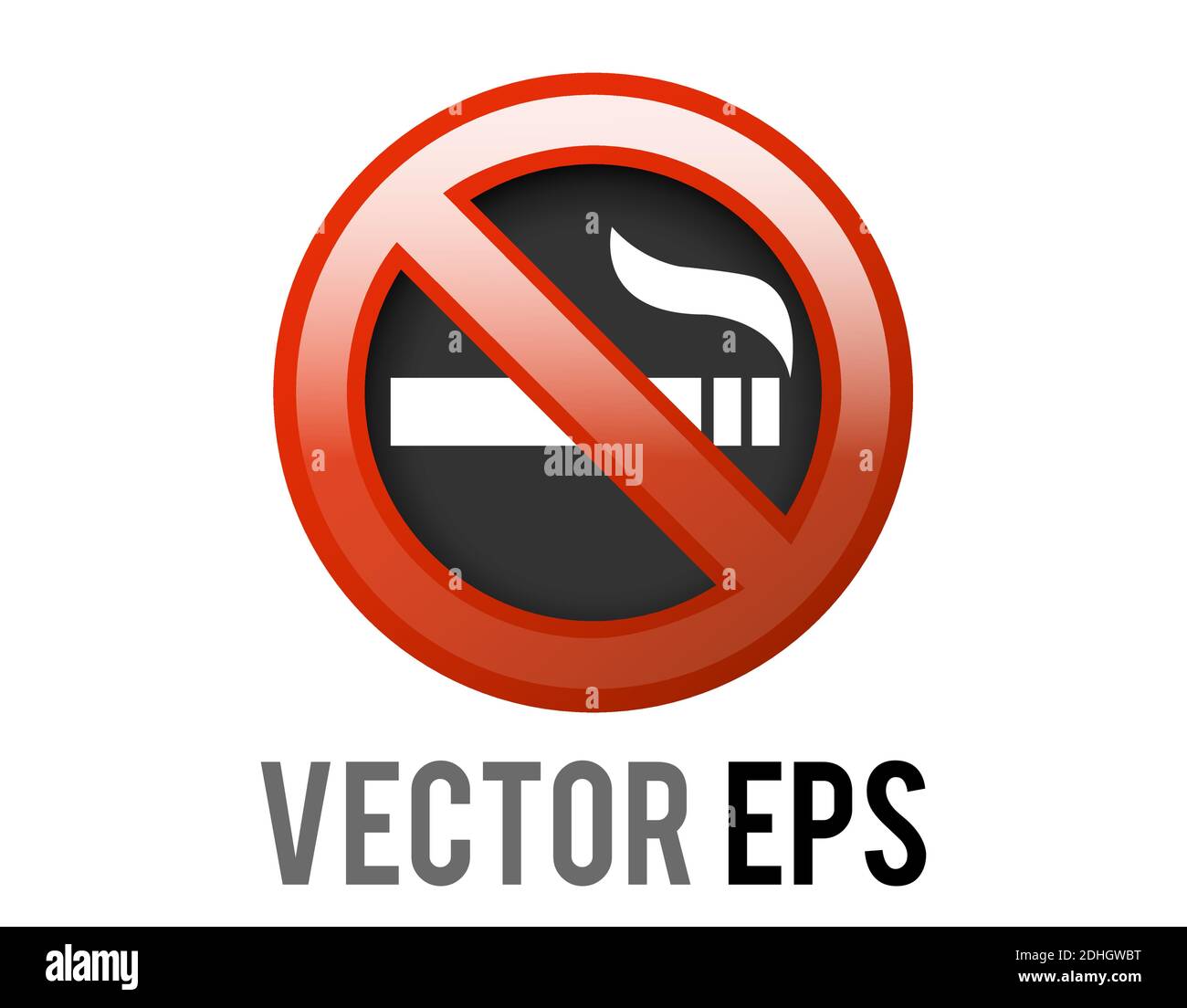 Il cerchio rosso del vettore isolato limitava il segnale di divieto di fumo con icona di sigaretta bianca Illustrazione Vettoriale