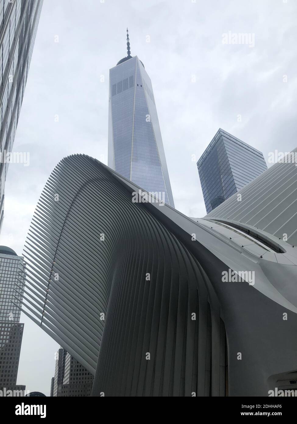 Un colpo d'angolo basso del One World Trade Center catturato durante il giorno Foto Stock