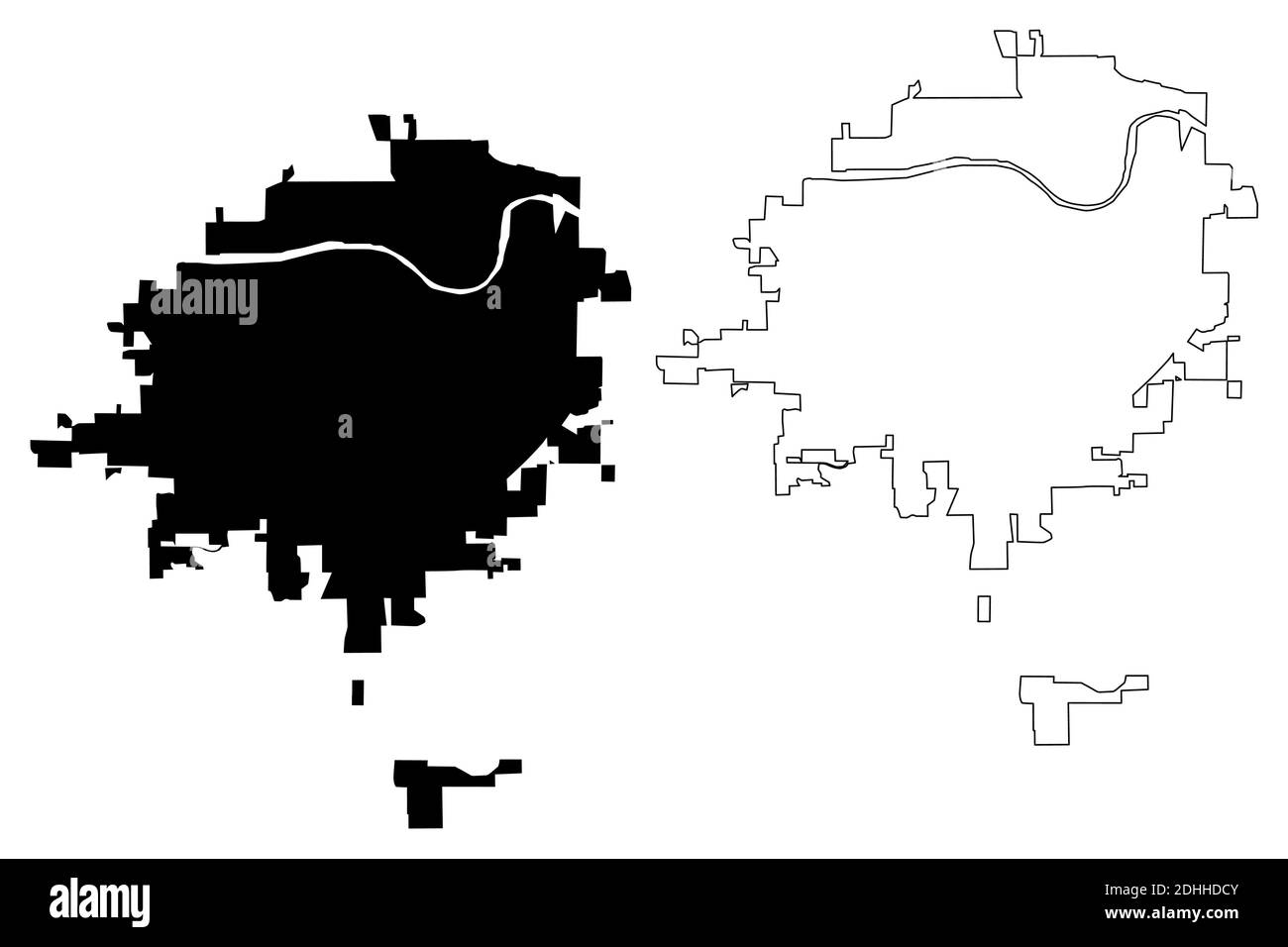 Topeka City, Kansas (città degli Stati Uniti, Stati Uniti d'America, città degli stati uniti) mappa vettoriale illustrazione, schizzo scrimolo Città di Topeka mappa Illustrazione Vettoriale