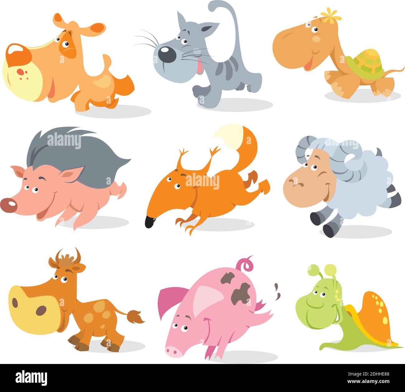 Vettore che esegue animali caratteri. Animali carino razza. Illustrazione Vettoriale