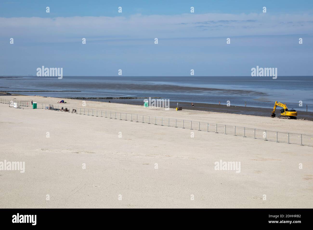 Imbarco e sito sulla spiaggia, Norddeich, Frisone orientale, bassa Sassonia, Germania, Europa Foto Stock