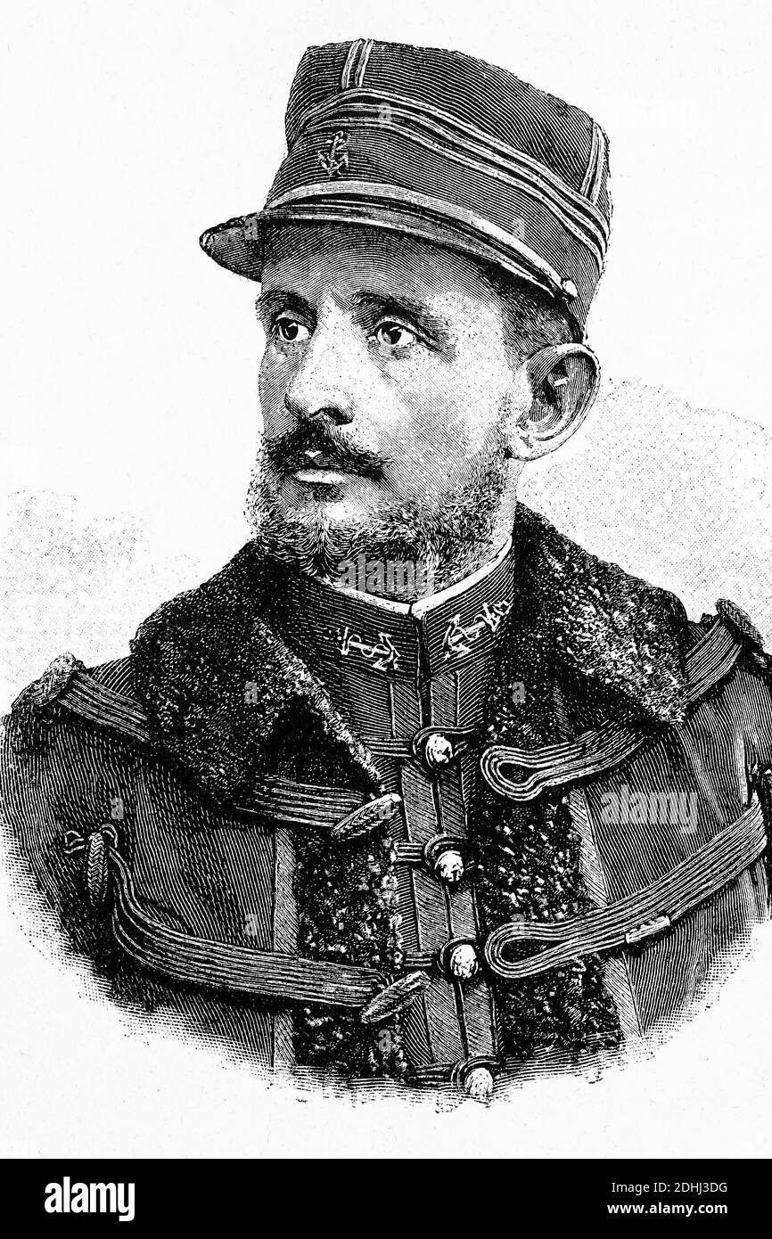 Jean-Baptiste Marchand. Generale francese ed esploratore in Africa. 1863-1934. Illustrazione antica. 1899. Foto Stock