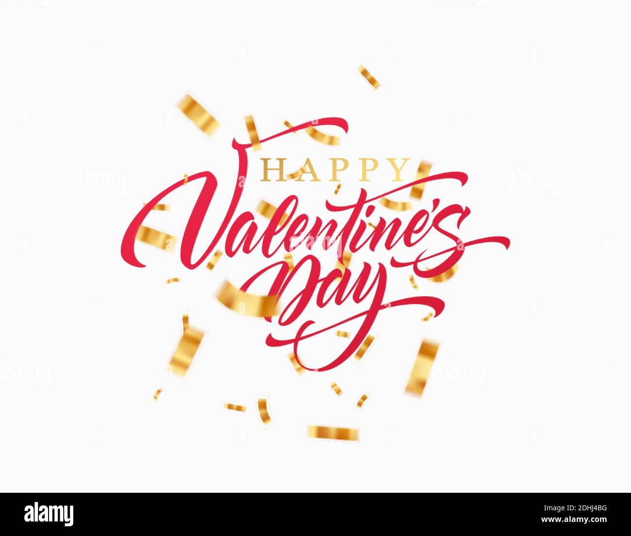 Scritta Happy San Valentino con confetti dorati e scintillanti isolati Sfondo bianco.illustrazione vettoriale Illustrazione Vettoriale