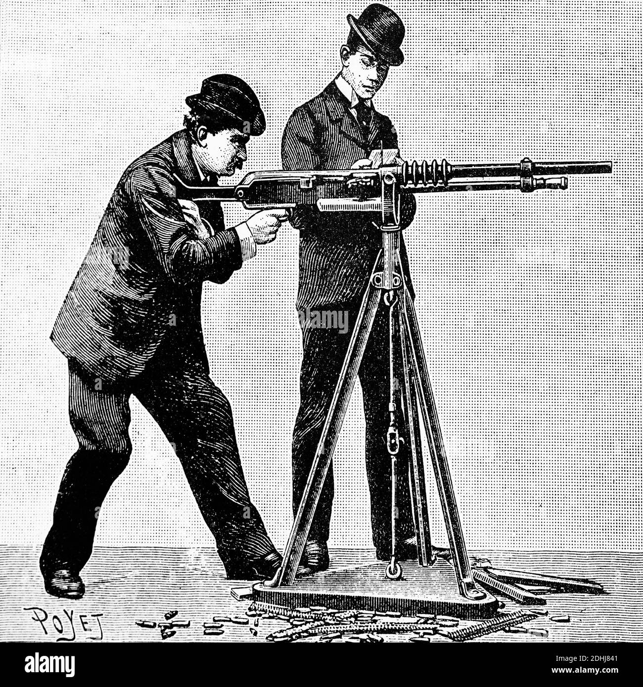 Pistola automatica Hotchkiss. Illustrazione antica. 1899. Foto Stock