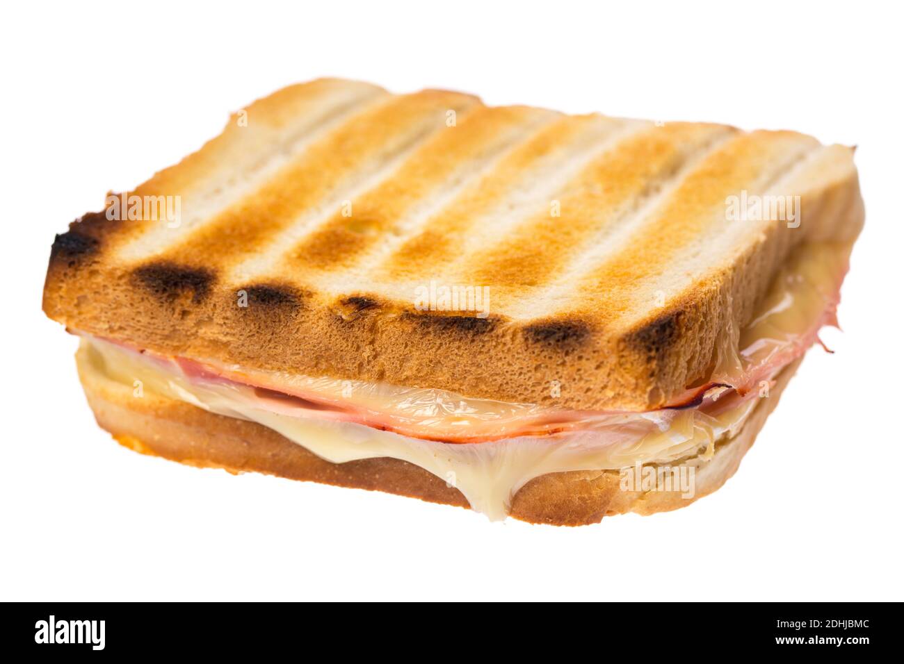 Prosciutto formaggio su toast isolato su sfondo bianco diagonale Foto Stock