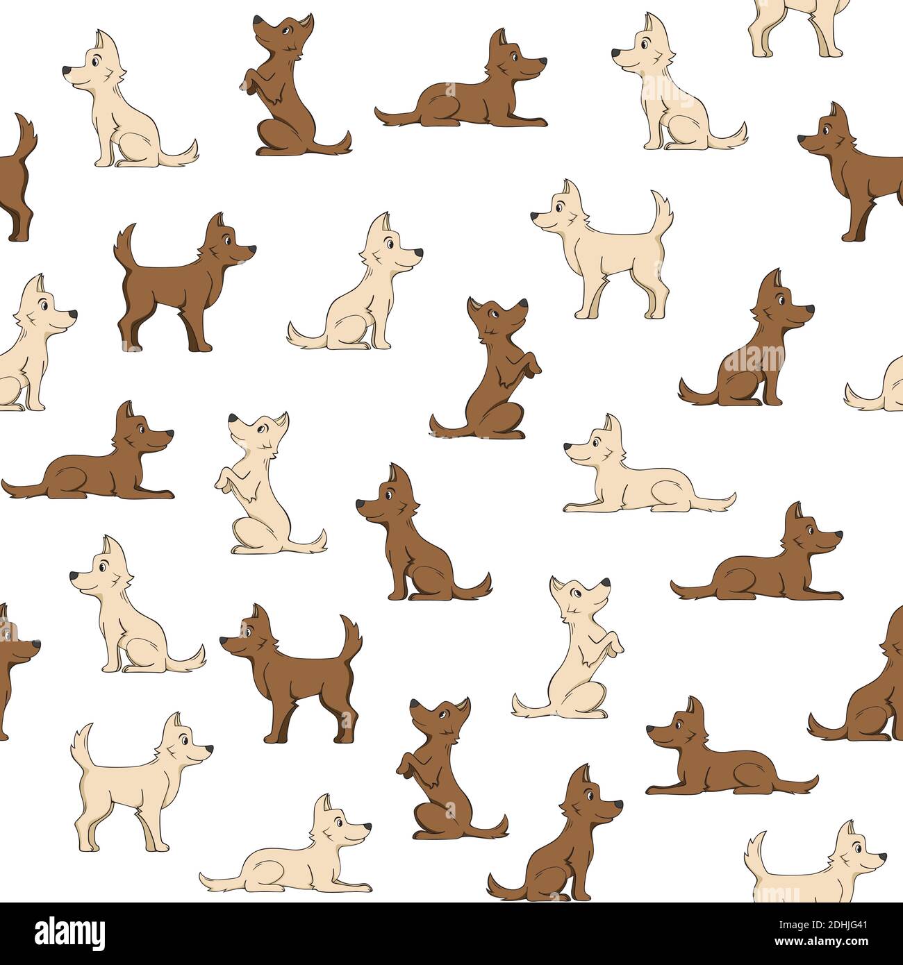 Motivo senza cuciture con cani su sfondo bianco. Illustrazione Vettoriale