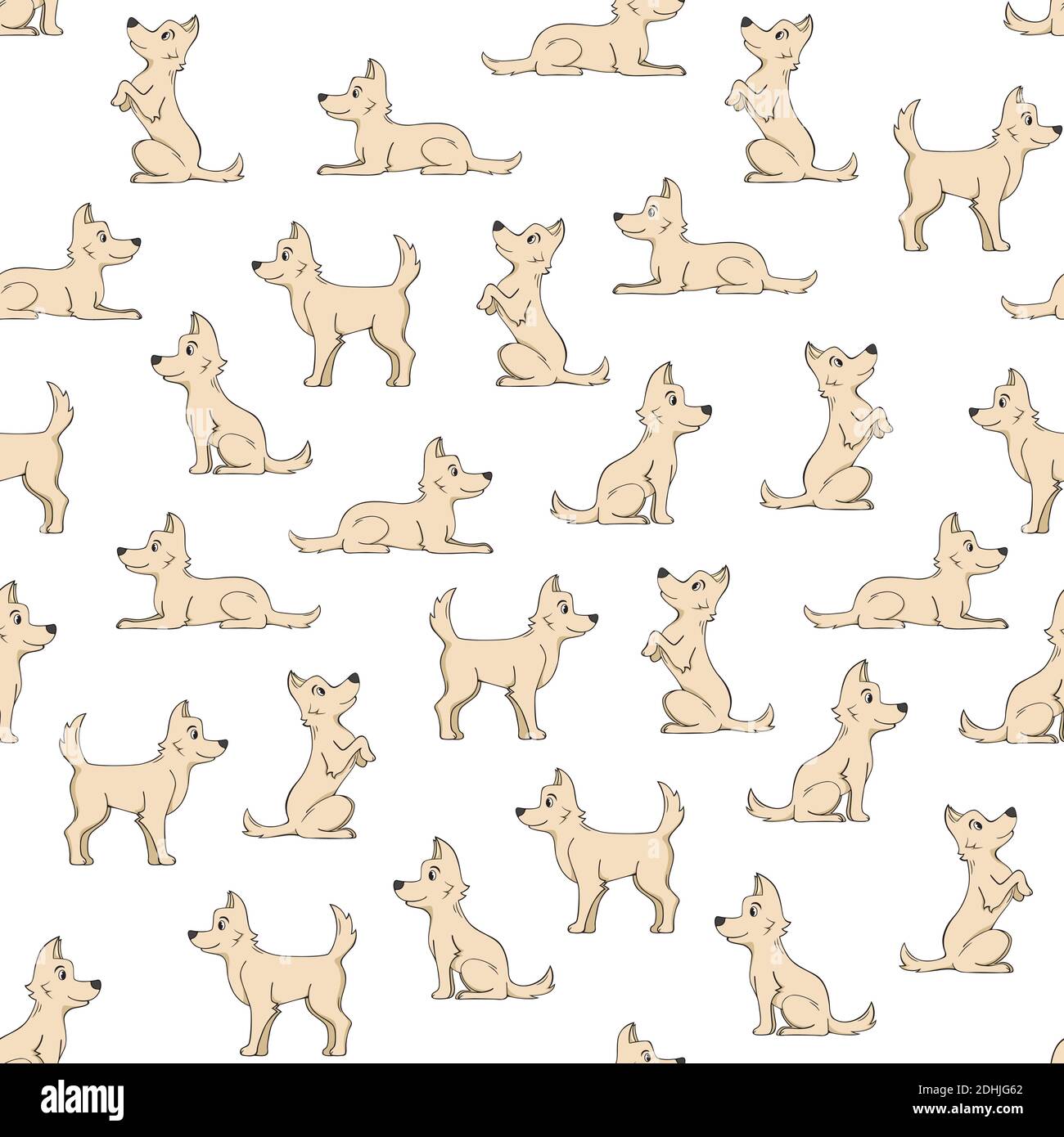 Motivo senza cuciture con cani su sfondo bianco. Illustrazione Vettoriale