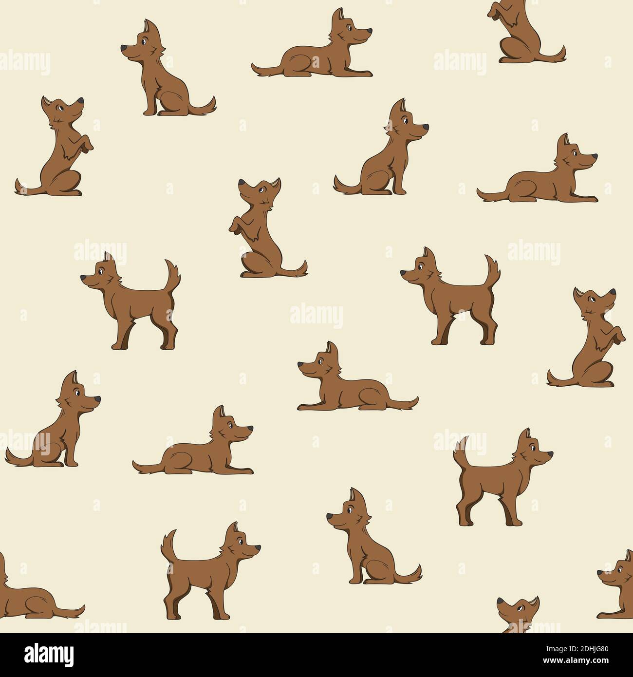 Motivo senza cuciture con cani su sfondo giallo. Illustrazione Vettoriale