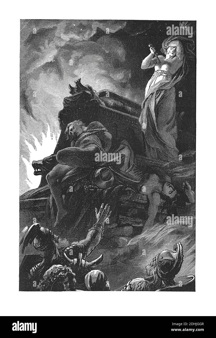 Illustrazione originale di una scena del funerale di tedesco di sacrificio. Pubblicato in una storia pittorica del mondo grandi nazioni: fin dalle prime date per il Foto Stock