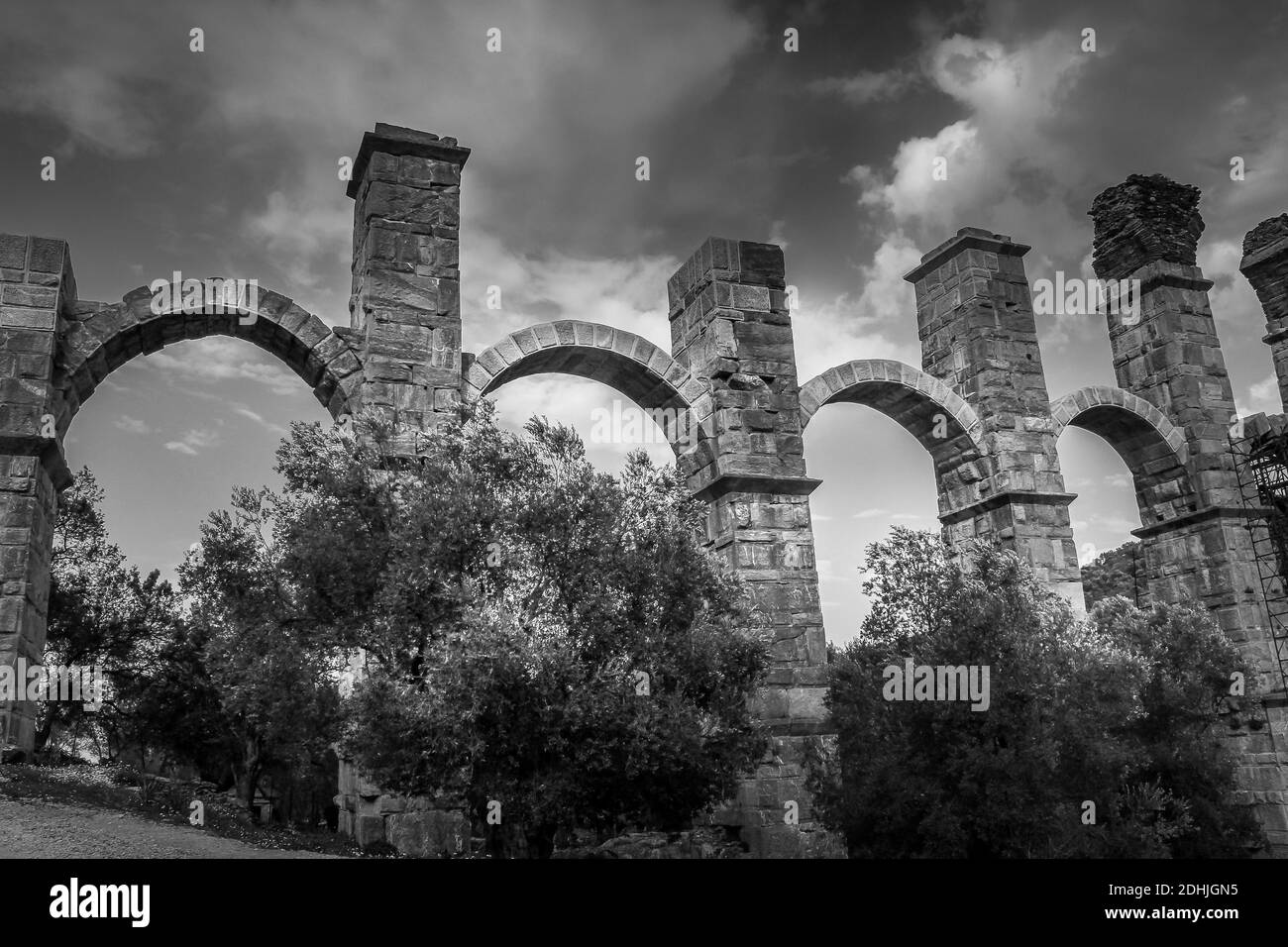 L'antico acquedotto romano nel villaggio di Moria, in Lesvos Island, Grecia. Foto Stock