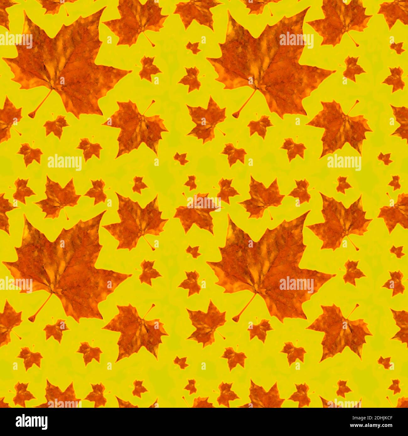 Rustic Autumnal motivo senza cuciture con grandi foglie autunnali in colori vivaci e luminosi ideali per cancelleria e tessuti , su un grazioso fondo di limone Foto Stock