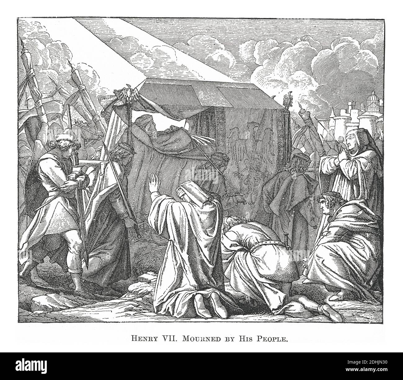 Illustrazione del XIX secolo di una scena di lutto di Enrico VII (1275 – 1313). Fu il re di Germania dal 1308 e il Sacro Romano Imperatore dal 1312 Foto Stock