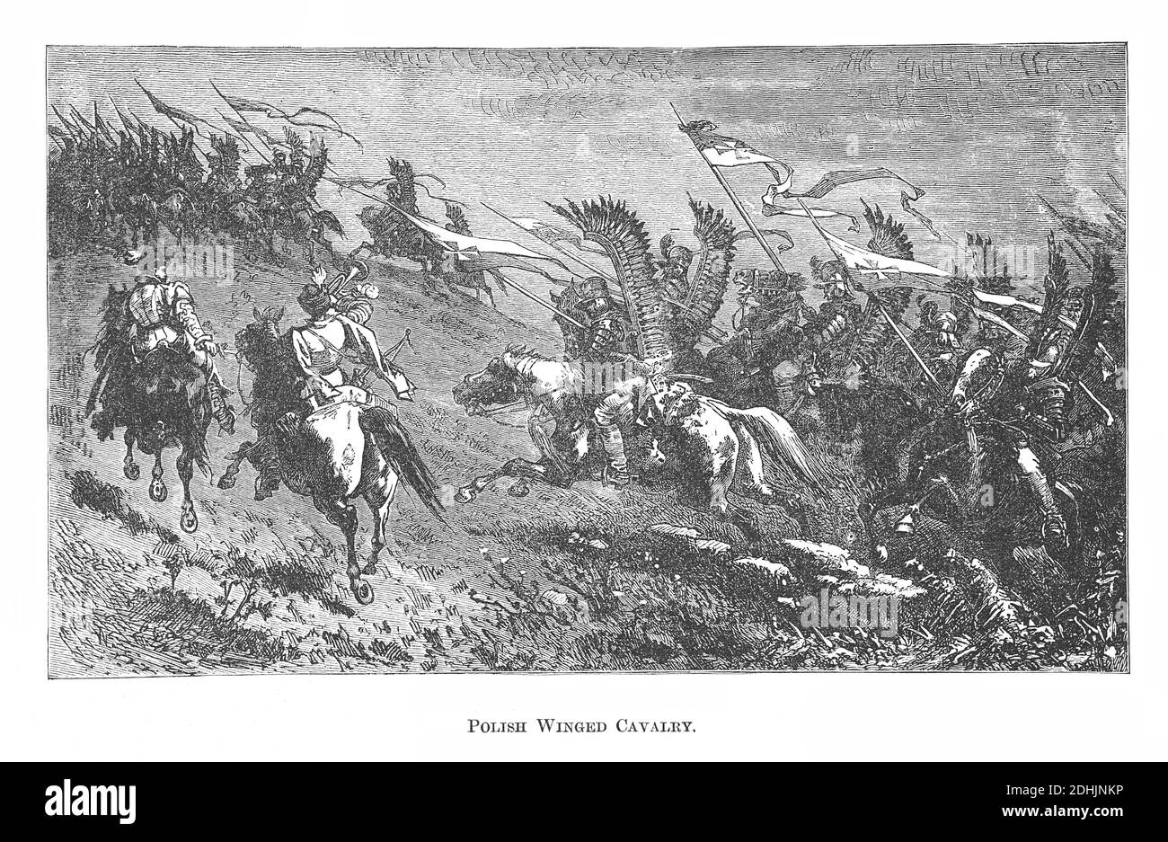 Illustrazione del XIX secolo della Cavalleria alata polacca. Opera d'arte originale pubblicata in 'Una storia pittorica delle grandi nazioni del mondo" Foto Stock