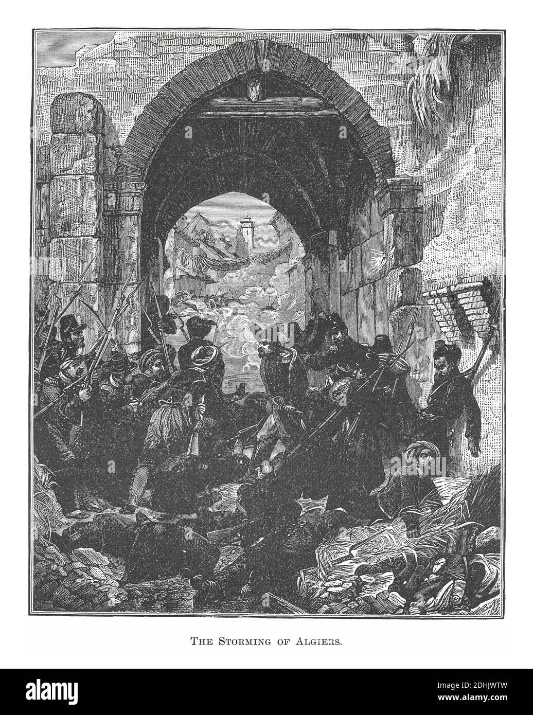 Illustrazione del XIX secolo di una scena in cui i francesi stranieri Legione stormin Algeri nel 1830. Opere d'arte originali pubblicate in 'UNA storia pittorica del WO Foto Stock