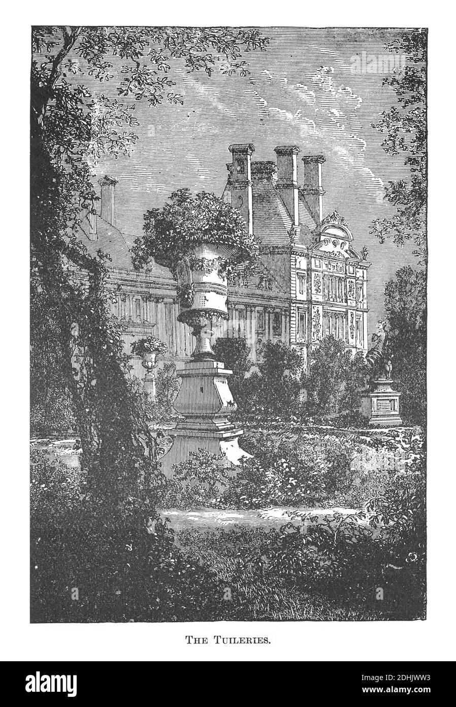 Illustrazione del XIX secolo di una parte del Palazzo delle Tuileries che era un palazzo reale e imperiale di Parigi che si trovava sulla riva destra della Senna. Foto Stock