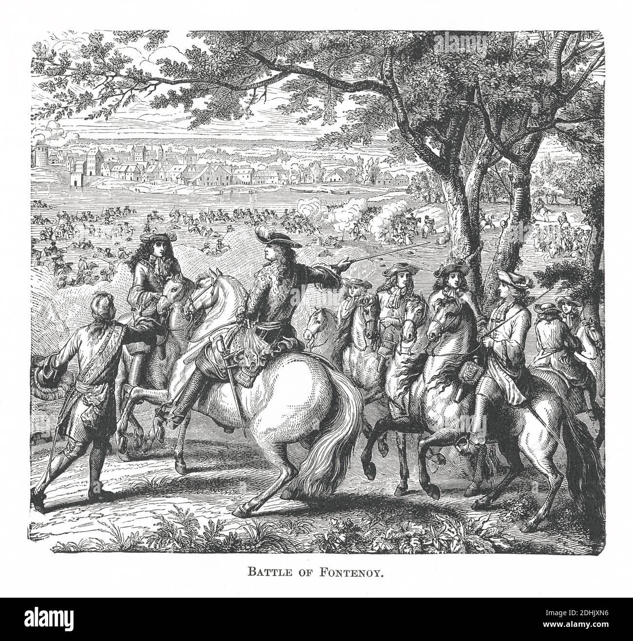L'illustrazione del XIX secolo di una scena della Battaglia di Fontenoy, 11 maggio 1745, fu un grande impegno della Guerra di successione austriaca, combattuta tra t. Foto Stock