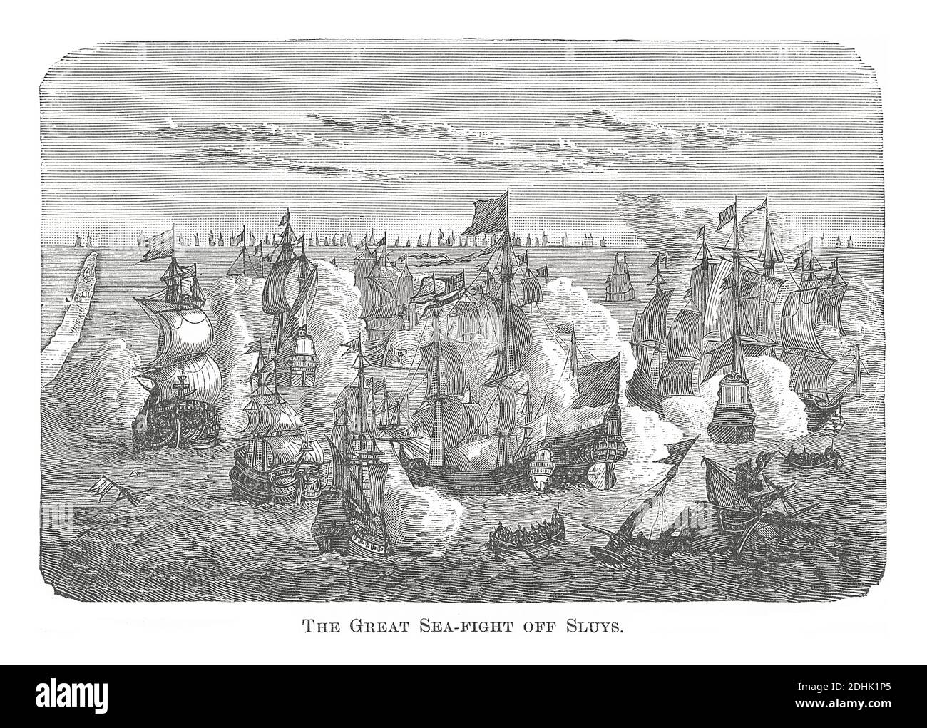 Illustrazione ottocentesca della grande battaglia di Sluys, combattuta il 24 giugno 1340 e uno dei conflitti di apertura della guerra dei cent'anni tra Engl Foto Stock