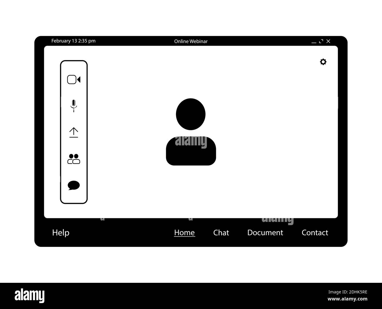 Interfaccia utente per videoconferenza, sovrapposizione finestra chiamate in videoconferenza. Stile bianco-nero. Illustrazione Vettoriale