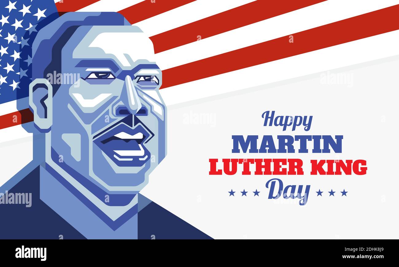 Happy Martin Luther King Day biglietto d'auguri. Illustrazione vettoriale per banner, poster e volantino Illustrazione Vettoriale