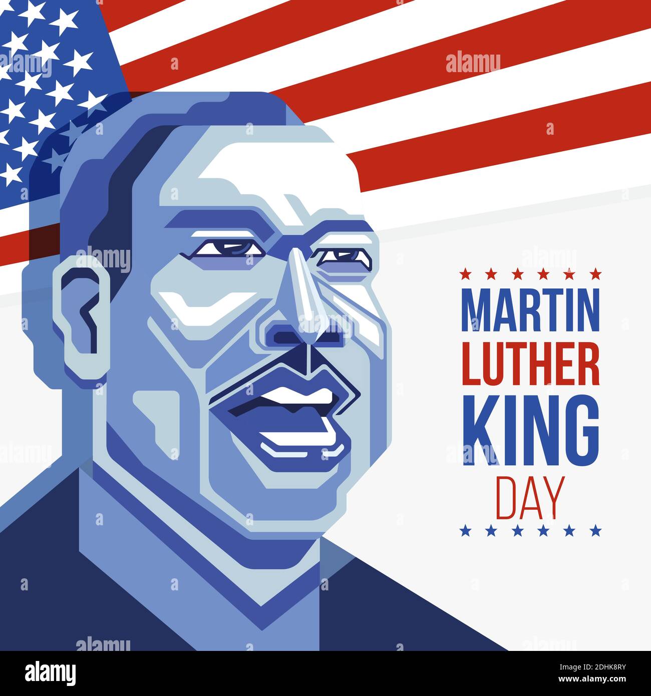 Happy Martin Luther King Day biglietto d'auguri. Illustrazione vettoriale per banner, poster e volantino Illustrazione Vettoriale