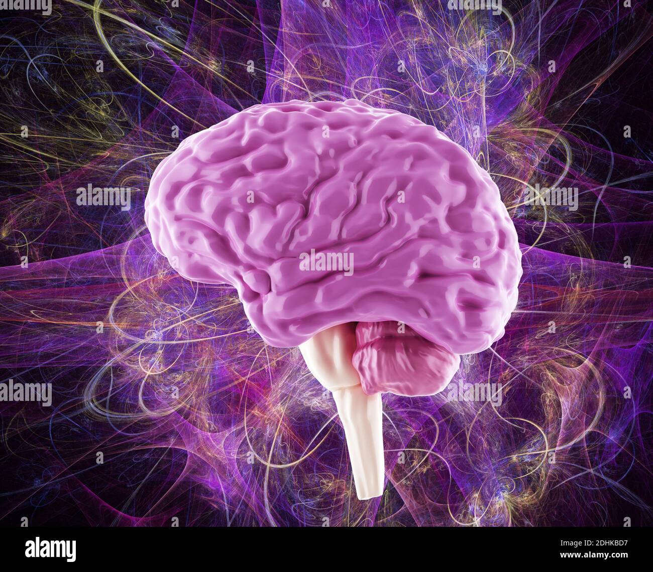 overmind, attività cerebrale, modello cerebrale umano colorato, illustrazione 3d Foto Stock