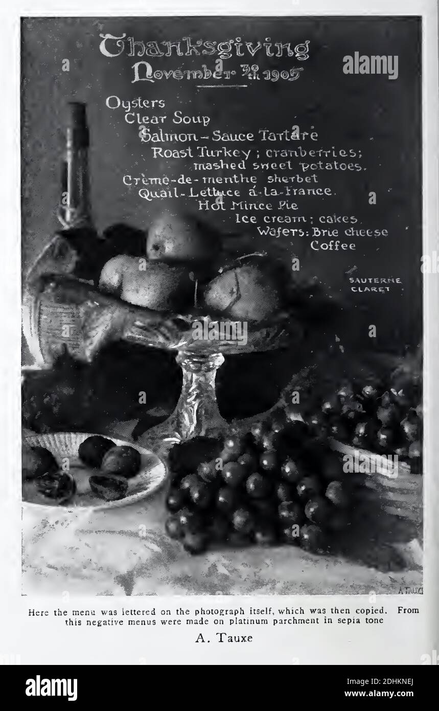 Un menu del Ringraziamento dal 1905 da UN Tauxe Foto Stock