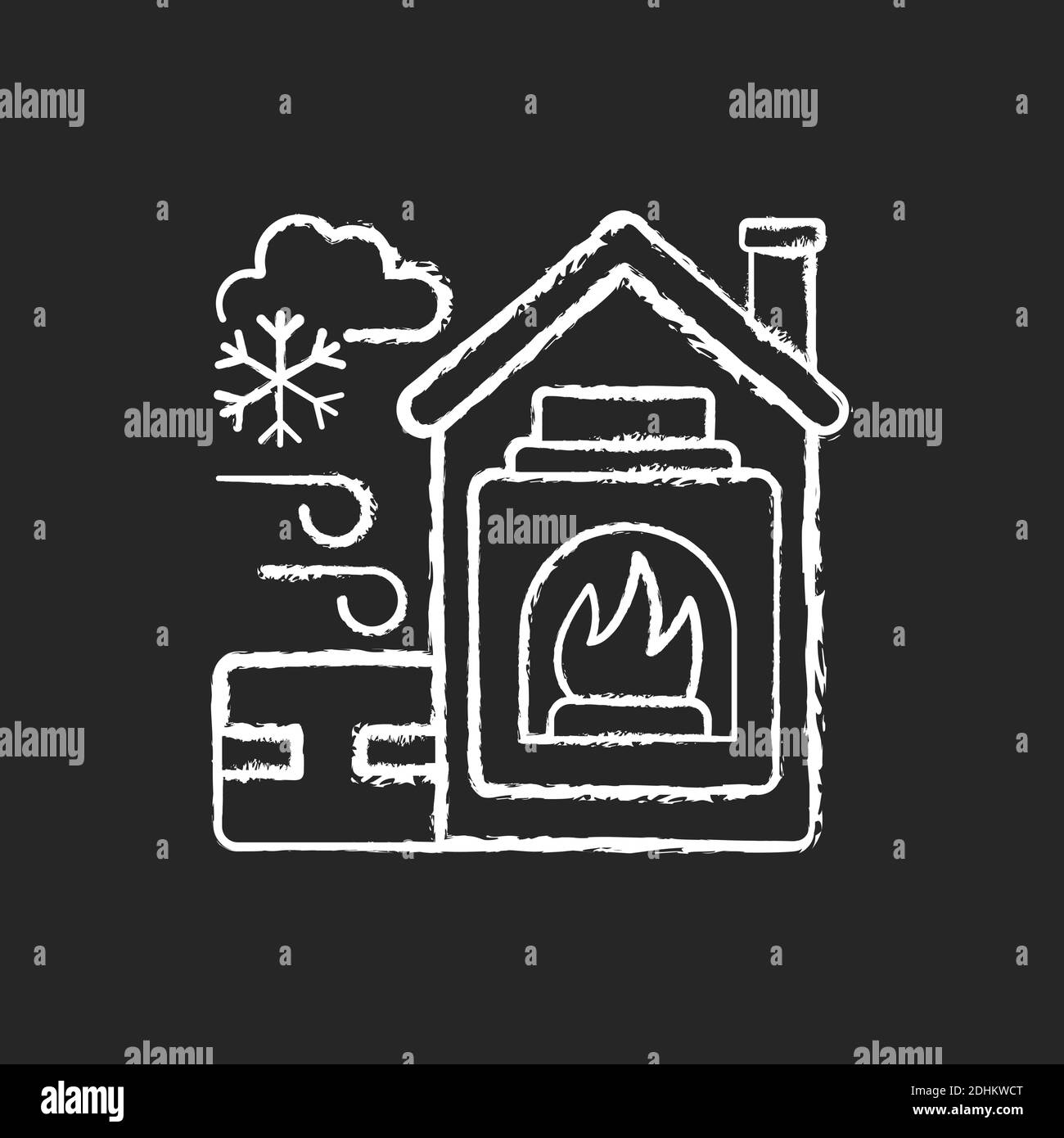 Icona bianco gesso centrale di riscaldamento su sfondo nero Illustrazione Vettoriale