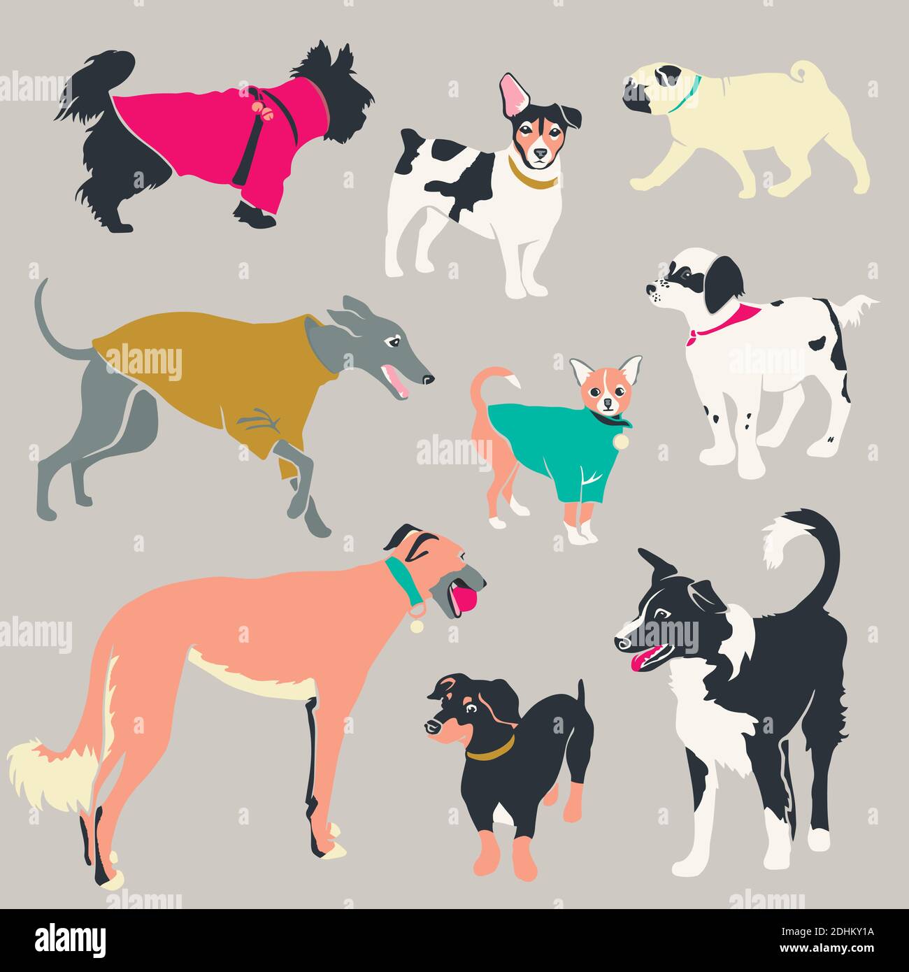 Ripetizione senza giunture. Cani di razze diverse stock illustrazione. Elementi Loopable, Puppy, Seamless Pattern, Abstract, Animal Illustrazione Vettoriale
