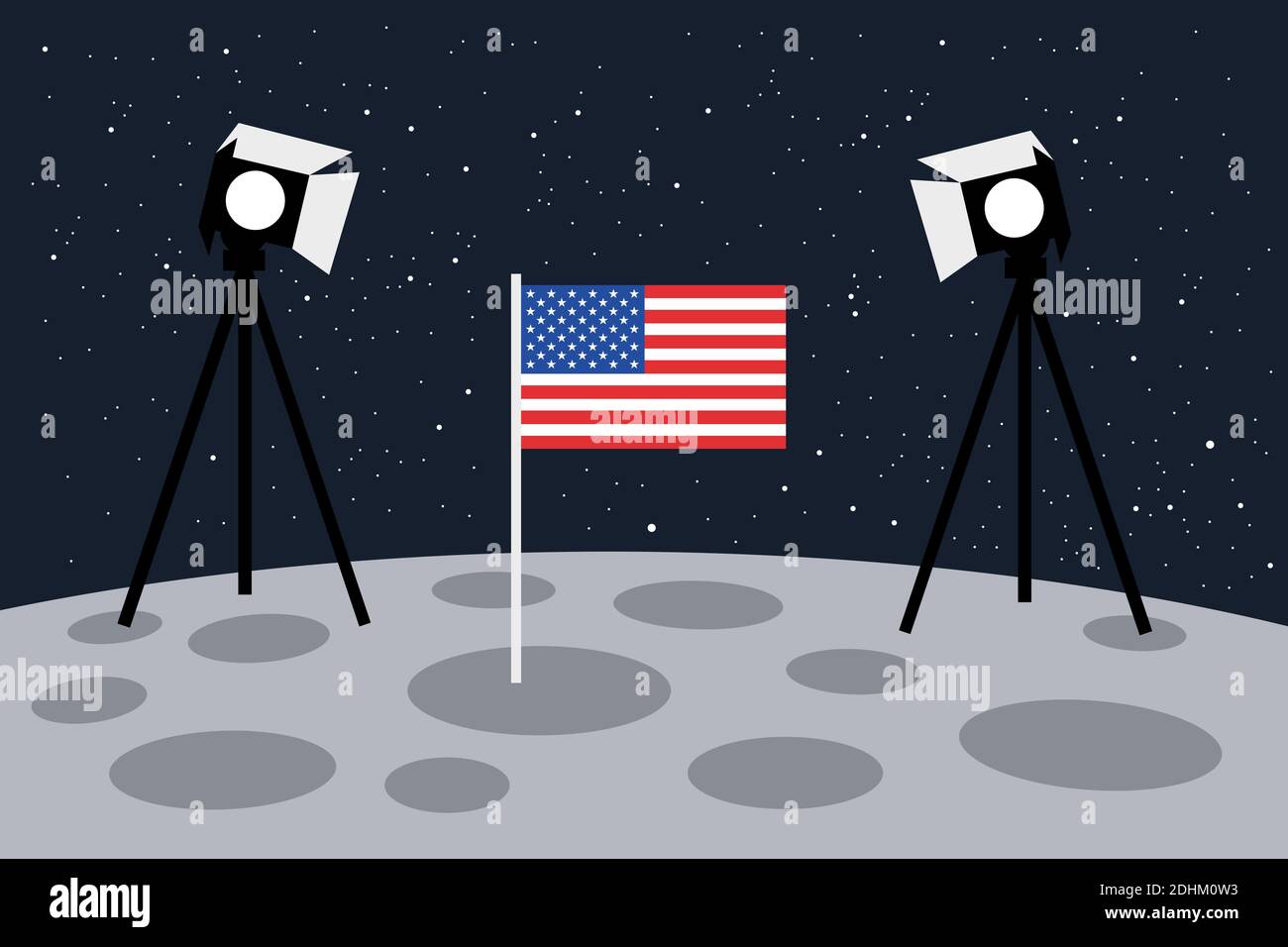 Atterraggio americano sulla Luna come scena in scena con la luce e la  bandiera degli Stati