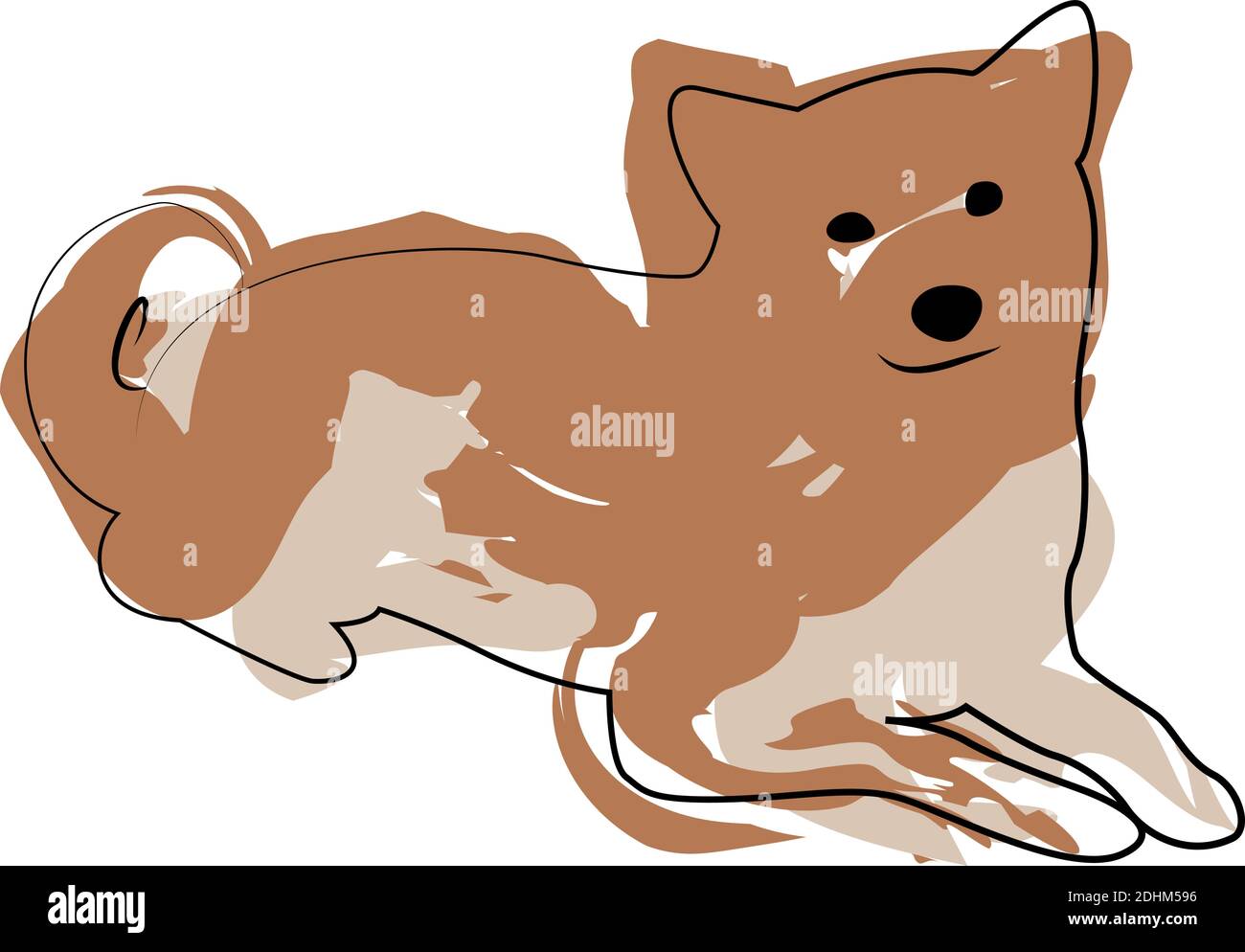 Shiba inu, il cane amico. Linea cane con macchie di vernice isolato su bianco. EPS vettoriale 10 Illustrazione Vettoriale
