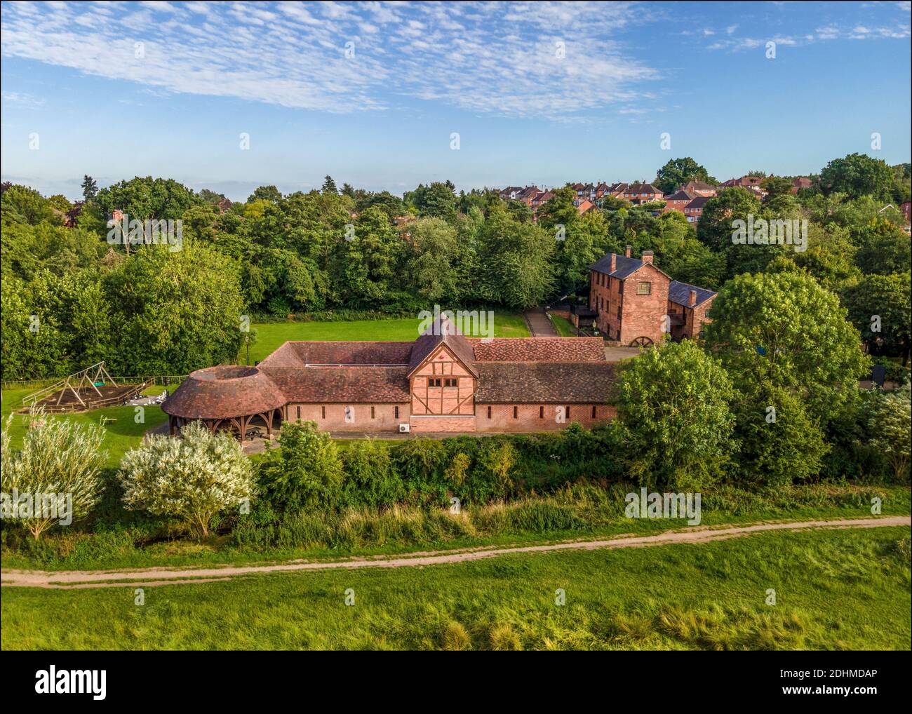 Abbey Meadows e Bordesley Abbey immagini aeree Foto Stock