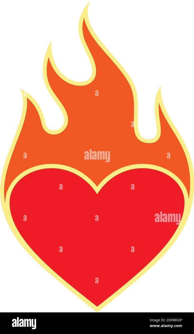 love on fire flame icona flat logo vettoriale concetto di design Illustrazione Vettoriale