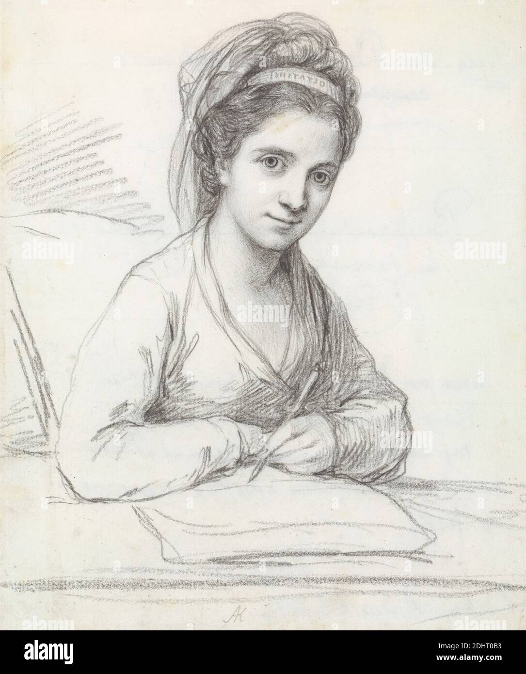 Autoritratto, Angelica Kauffmann RA, 1741–1807, svizzero, attivo in Gran Bretagna (1766–81), non satinato, grafite media, leggermente testurizzata, carta panna, foglio: 7 7/8 × 6 5/8 pollici (20 × 16.8 cm), ritratto Foto Stock