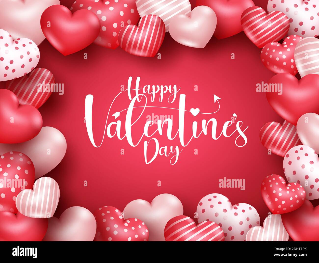 Modello di banner vettoriale di Valentines. Felice giorno di San Valentino testo con palloncino cuore in spazio vuoto per messaggi celebrazione biglietto di auguri design. Illustrazione Vettoriale