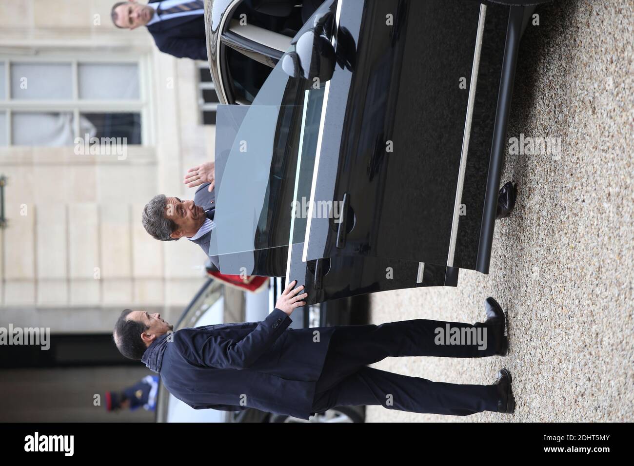 NICOLAS SARKOZY - ENTERTIEN AVEC GERARD LARCHER, PRESIDENT DU SENAT, NICOLAS SARKOZY, PRESIDENT DU PARTI LES REPUBLICAINS, CHRISTIAN JACOB, PRESIDENT DU GROUPE LES REPUBLICAINS A L'ASSEMBLEE NATIONALE, ET CATHERINE DEROCHE, VICE-PRESIDENTE DU GROUPE LES REPUBLICAINS, PARIS 22/01, AU/2016, LE ELYA, PARIS. Foto di Nasser Berzane/ABACAPRESS.COM Foto Stock