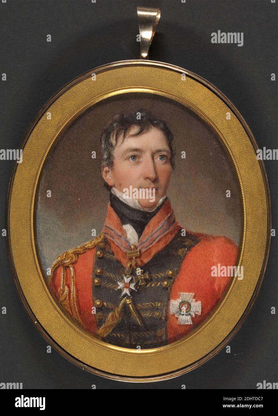 Sir Thomas Makdugall Brisbane, Simon Jacques Rochard, 1788–1872, Francese, 1819, Gouache e acquerello sull'avorio, immagine: 3 3/8 x 2 3/4 pollici (8.6 x 7 cm) e cornice: 4 7/8 x 3 3/8 x 1/2 pollici (12.4 x 8.6 x 1.3 cm), ritratto Foto Stock