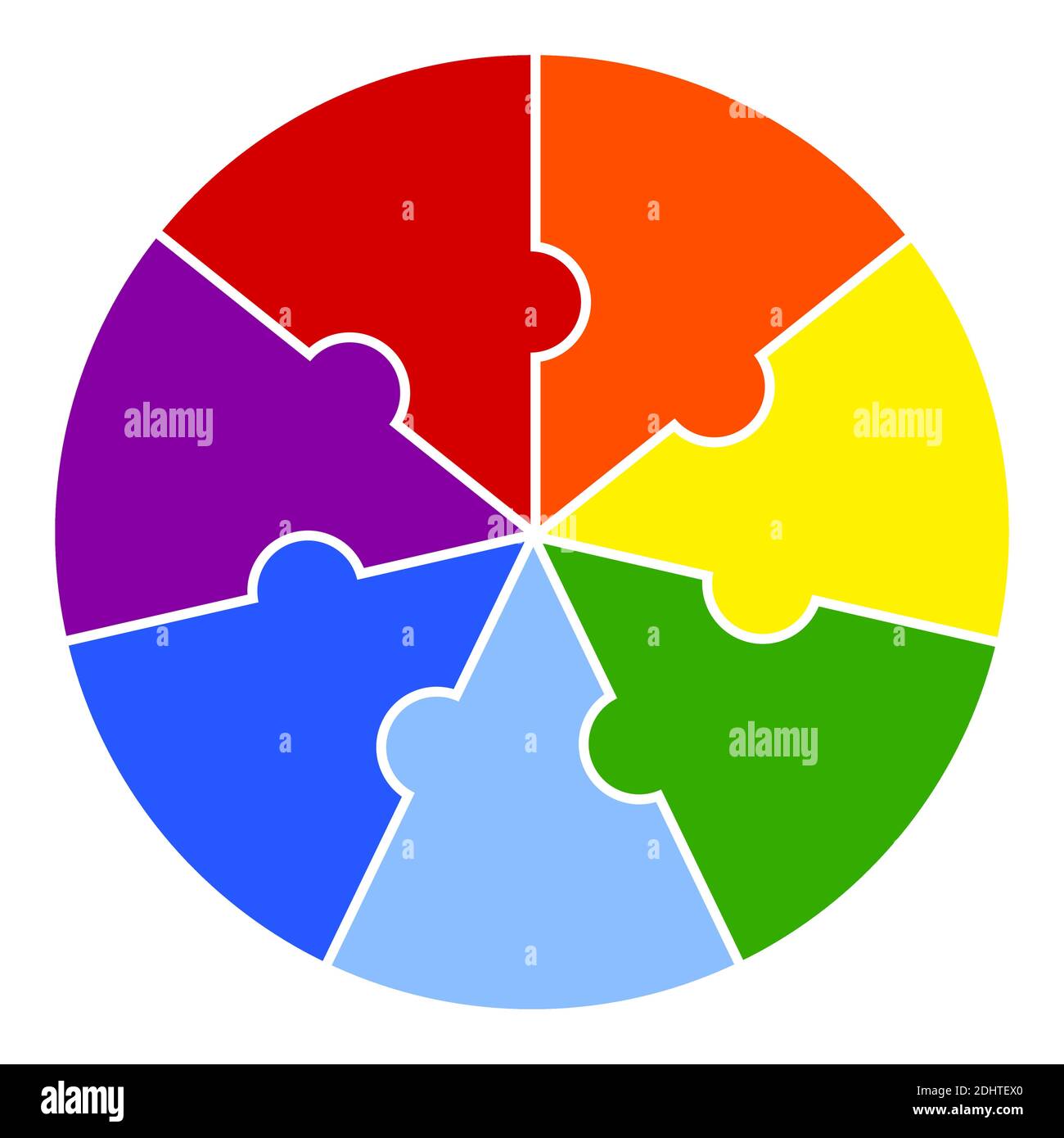 puzzle rotondo di pezzi in colori arcobaleno. Grafico, elemento infografico. Vettore su sfondo bianco Illustrazione Vettoriale