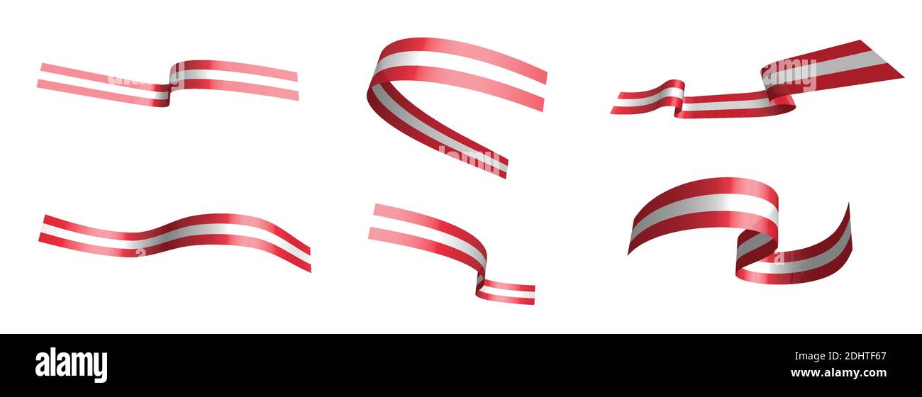 Set di nastri per vacanze. Bandiera austriaca sventolando nel vento. Separazione negli strati inferiore e superiore. Elemento di progettazione. Vettore su sfondo bianco Illustrazione Vettoriale