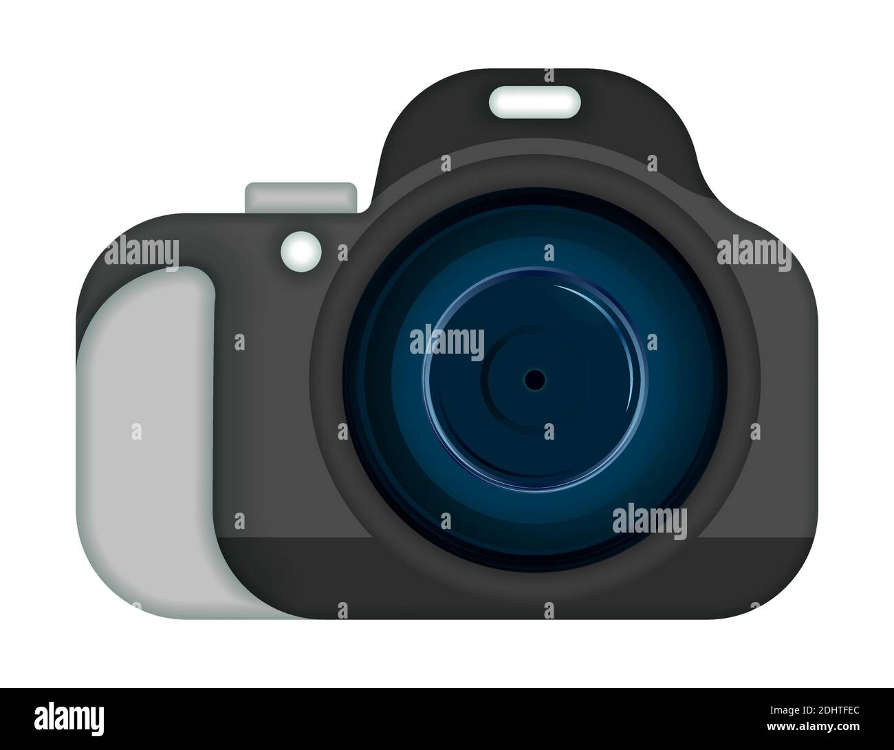 Icona della telecamera volumetrica. Giornata mondiale della fotografia 19 agosto. Selfie e album fotografici. Vettore su sfondo bianco Illustrazione Vettoriale
