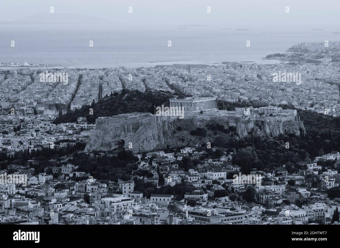 L'antica Acropoli e Partenone vista dal Colle di Licabetto nel centro di Atene Grecia - Foto: Geopix Foto Stock