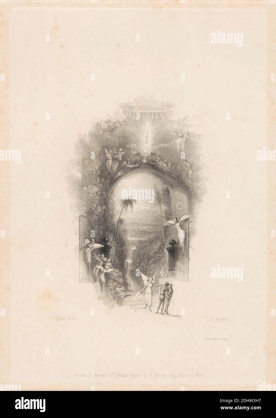 L'espulsione dal paradiso, Edward Goodall, 1795–1870, britannico, dopo Joseph Mallord William Turner, 1775–1851, britannico, 1835, incisione di linea, primo stato pubblicato Foto Stock