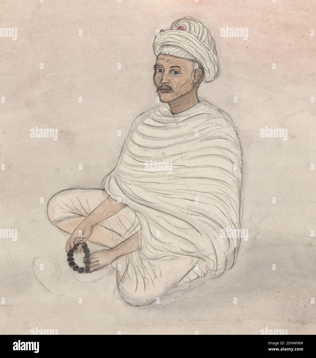 Uomo in preghiera, attribuito a Gangaram Chintaman Tambat, attivo 1790, anglo-indiano, non satinato, acquerello, gouache, e grafite con penna e inchiostro nero su medio, leggermente testurizzato, carta panna, foglio: 8 3/8 × 6 7/8 pollici (21.3 × 17.5 cm Foto Stock