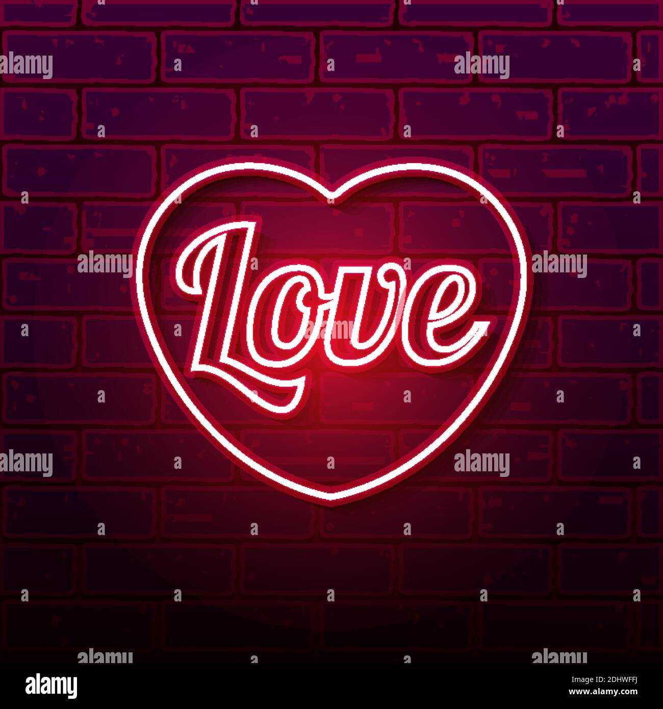Cuore al neon sulla parete di mattoni, vettore EPS 10 Illustrazione Vettoriale