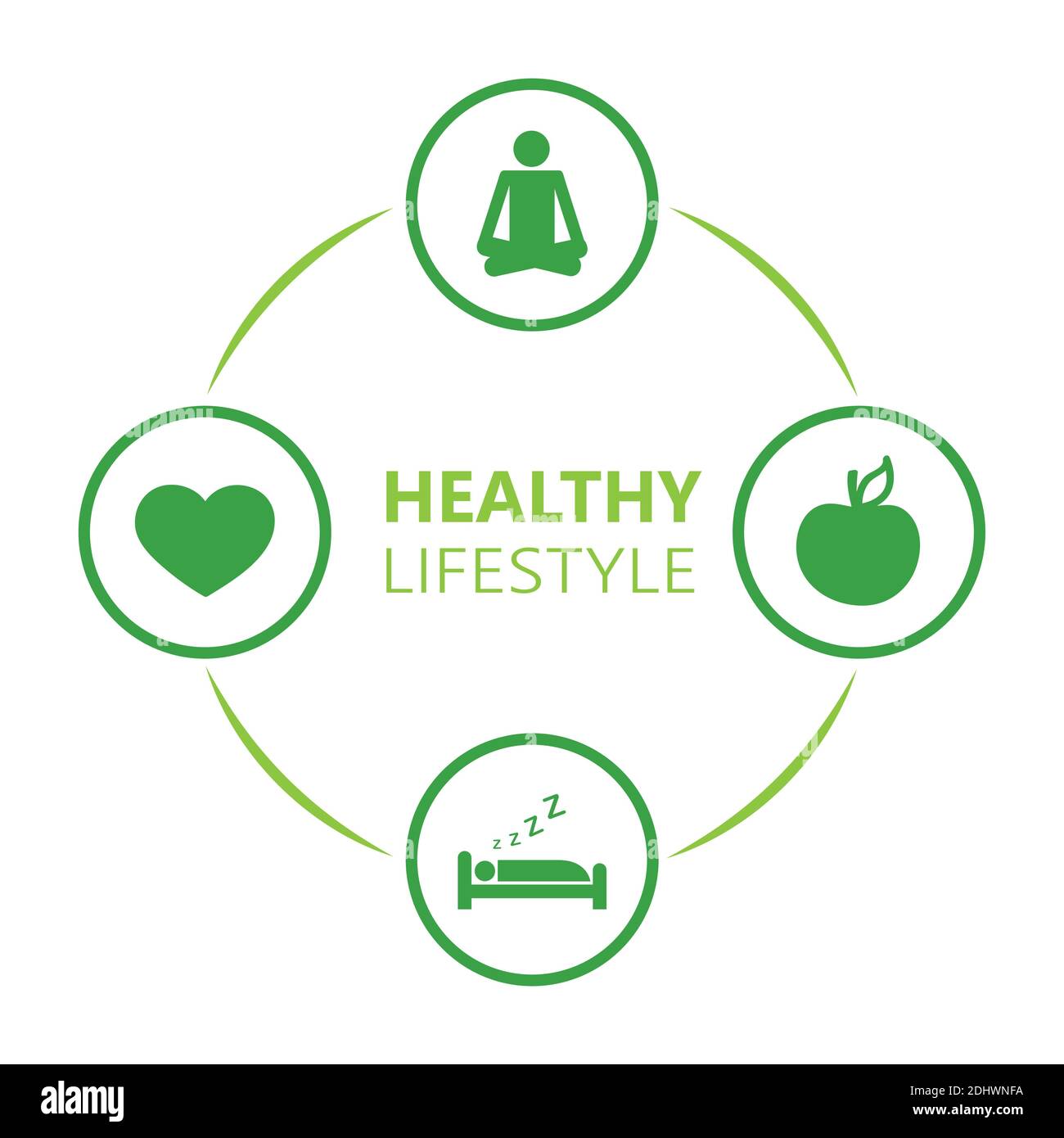 icone di stile di vita sano sonno mela yoga cuore sport illustrazione vettoriale EPS10 Illustrazione Vettoriale