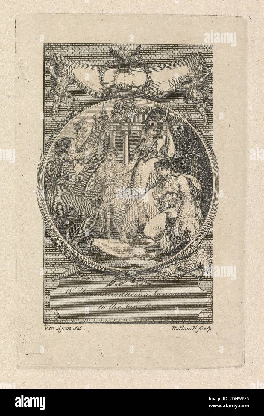 Saggezza che introduce l'innocenza alle Belle Arti, Thomas Rothwell, c. 1742–1807, britannico, dopo artista sconosciuto, ( van Afsen ), non datato Foto Stock