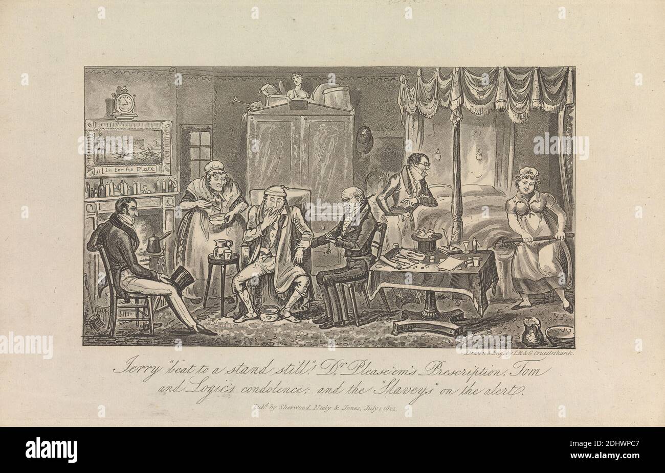 Jerry 'beat to a still!', George Cruikshank, 1792–1878, British, 1 luglio 1821 Foto Stock